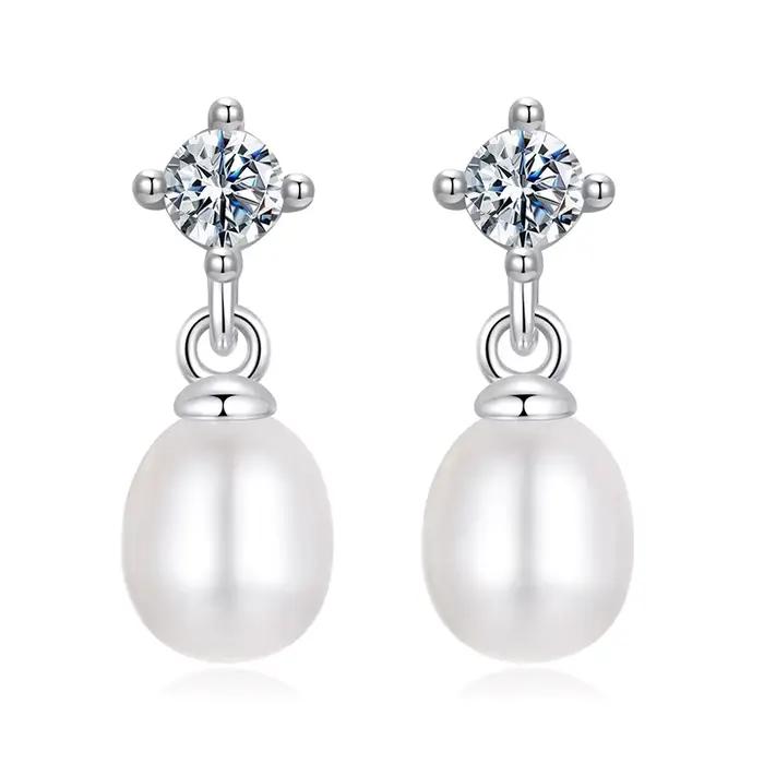 Bamoer – boucles d'oreilles en perles Moissanite, en argent Sterling 925, design unique avec pendent