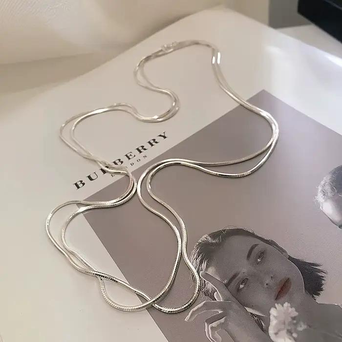 Collier en argent Sterling 925 pour femmes, breloque Simple, chaîne de pull, manteau d'automne et d'
