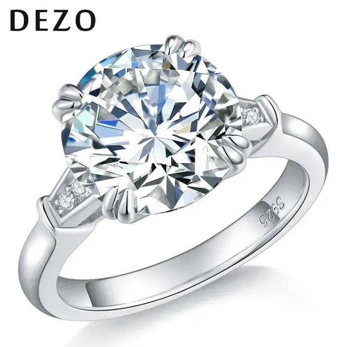 DEZO – bagues de fiançailles en moissanite pour femmes, coupe ronde, 5 carats, argent 925, couleur V