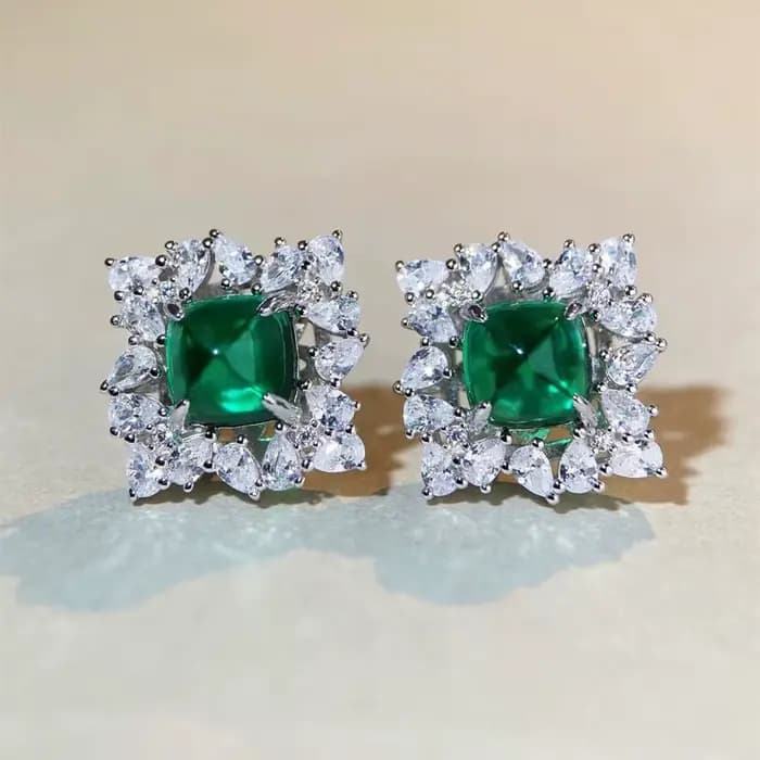 Boucles d'oreilles de luxe en or blanc massif platine PT950 pour femmes, tour de sucre, émeraude, lu