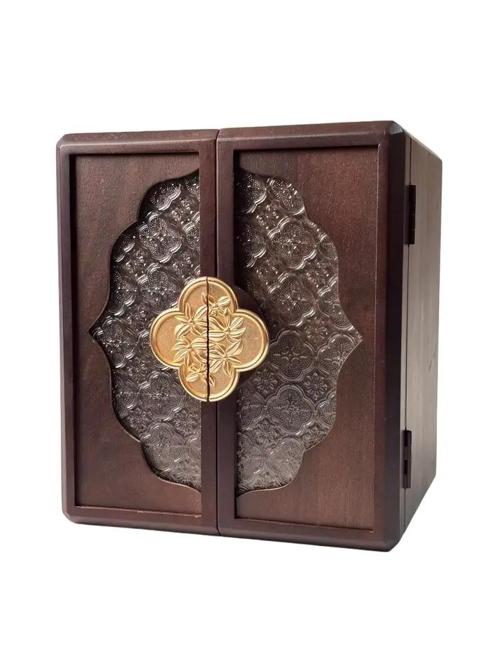 Boîte à bijoux antique en noyer avec serrure - Boîte de rangement en bois artisanale haut de gamme e