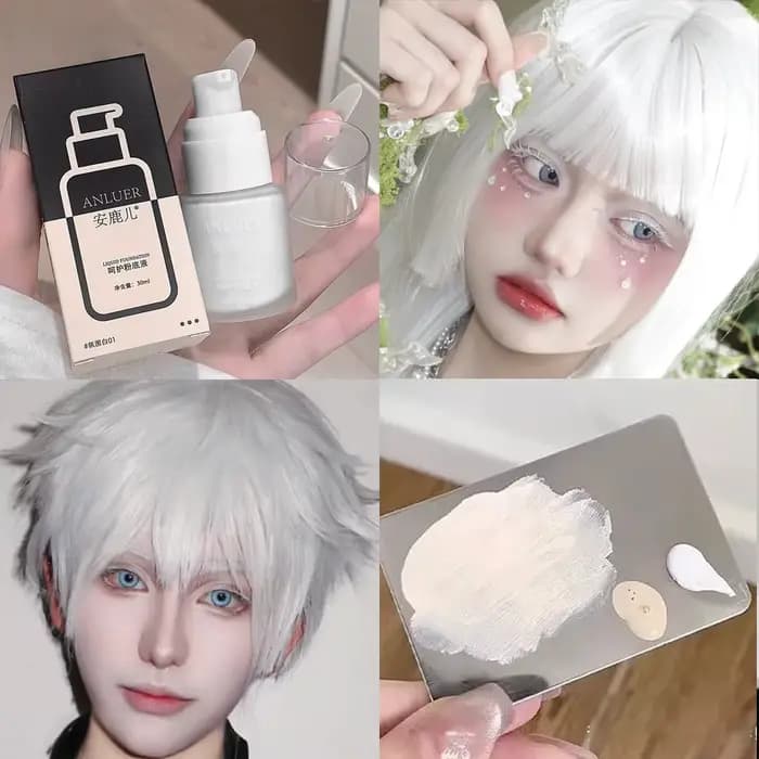 Fond de teint liquide blanc, texture pure, soyeuse et crémeuse, fini mat, longue tenue, résistant au