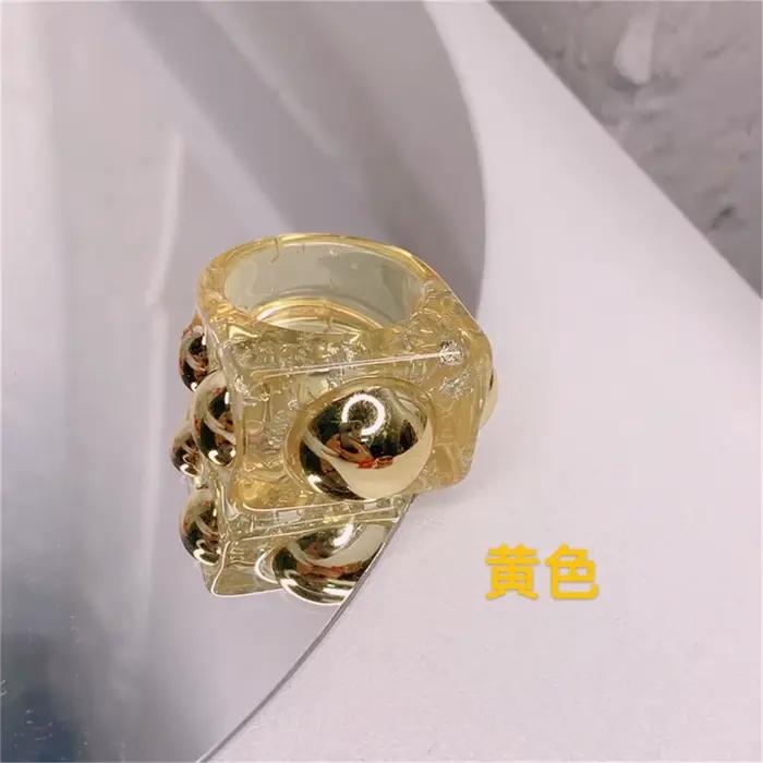 Bague en résine exagérée pour femmes, bandes métalliques acryliques, bague carrée de couleur en rési