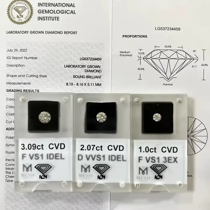 Bijoux Mishang, certificat IGI, diamant rond brillant cultivé en laboratoire, 3ct, 3.5ct, 4ct, 4.5ct