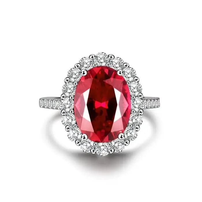 Bague originale en or blanc 18 carats, 8CT, 9x12mm, ovale, rubis naturel, saphir, bague de fiançaill