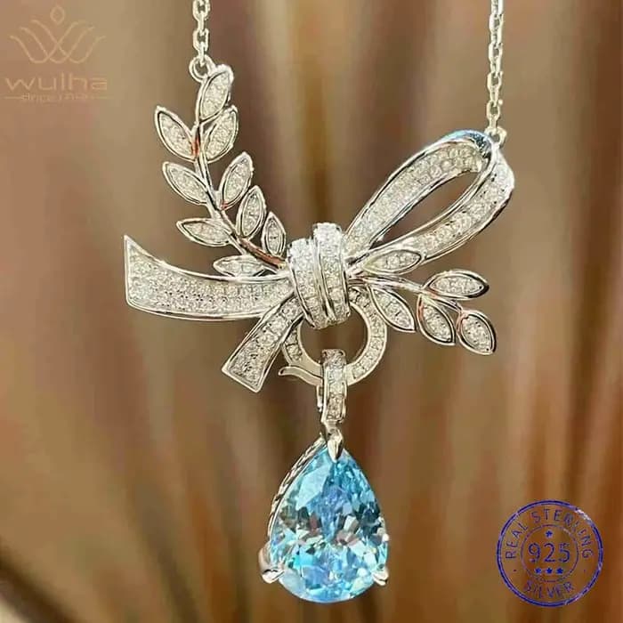 WUIHA 925 argent Sterling laboratoire saphir aigue-marine diamants à haute teneur en carbone pierres