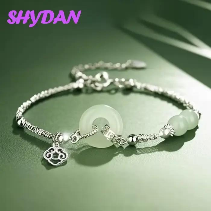 Bracelets chaînes en argent sterling 925 SHYDAN avec jade rond pour femmes, bijoux de charme tendanc
