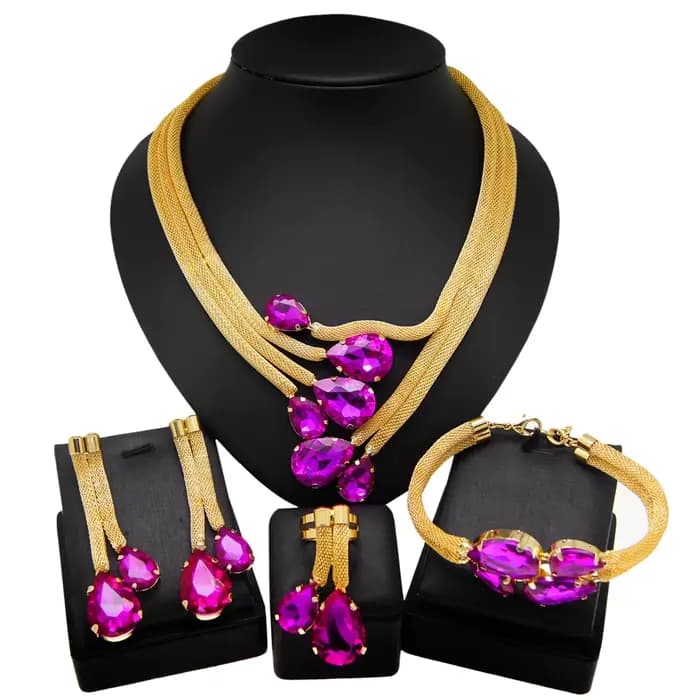 Ensemble de bijoux en plaqué or 24 carats pour femme, collier de style brésilien, boucle d'oreille p