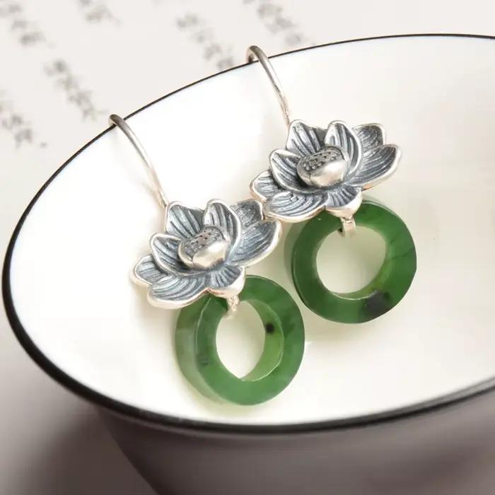 Boucles d'oreilles de styliste en jaspe hétian naturel incrusté d'argent 925 pour femmes, bijoux cla