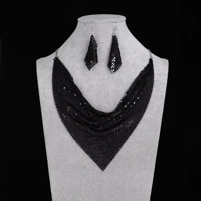 Ensemble de bijoux indiens pour femmes, biscuits brillants, tour de cou en métal, boucles d'oreilles