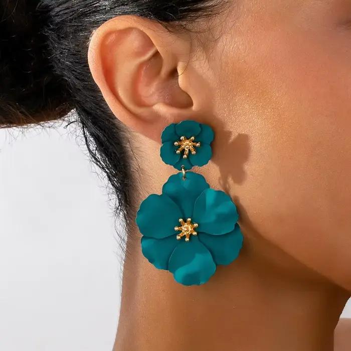 Nouvelles boucles d'oreilles pendantes pour femme, motif fleur fuchsia, pour mariée et occasions spé