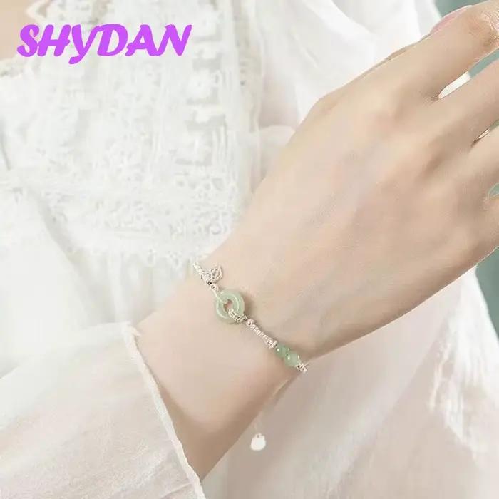 Bracelets chaînes en argent sterling 925 SHYDAN avec jade rond pour femmes, bijoux de charme tendance