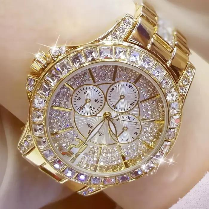 Femmes montres Quartz diamant montre de luxe haut tendance marque montre-bracelet montre de mode dames cristal bijoux montre en or Rose