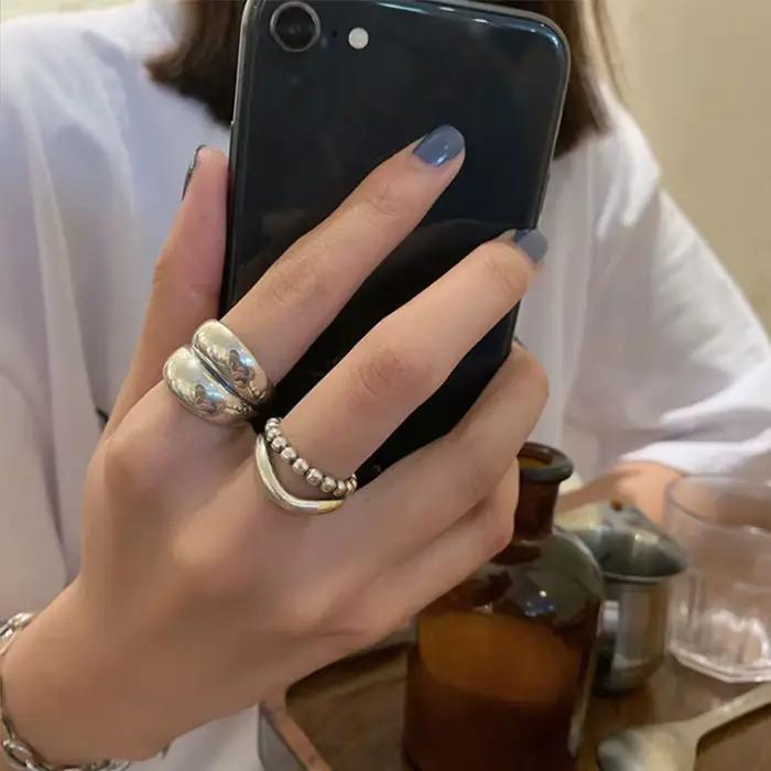 Nouvelle bague en argent sterling 925, épaisse, simple, motif vague thaïlandaise, double couche, tendance, pour couple, cadeau femme, livraison directe