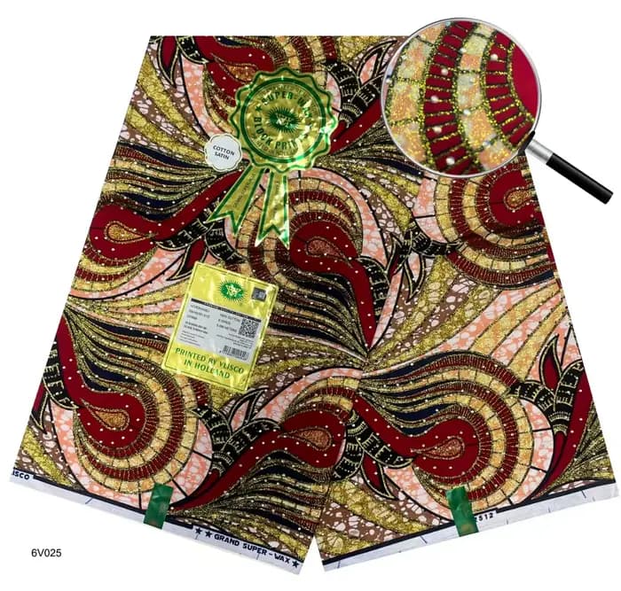 Tissu africain en cire | Cire pour tissu avec pierres | Tissus en cire pour robe de femme, 6 yards de tissu en cire