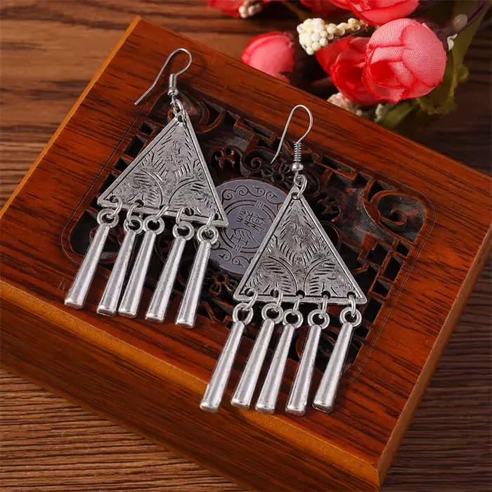 Boucles d'oreilles pendantes à pampilles triangulaires en alliage ethnique pour femmes et filles, bijoux de fête, cadeaux de fête