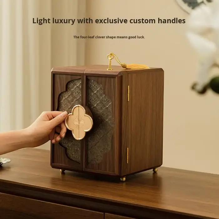Boîte à bijoux antique en noyer avec serrure - Boîte de rangement en bois artisanale haut de gamme et exquise, et boîte à artisanat en bois