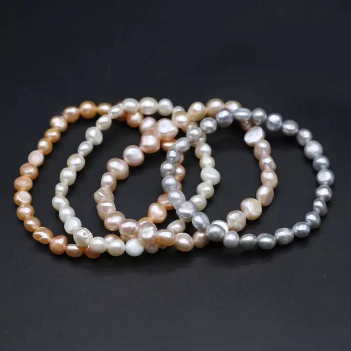 Bracelet de perles 100% naturelles, breloques, corde élastique, vraies perles, pour petite amie, taille 8-9mm