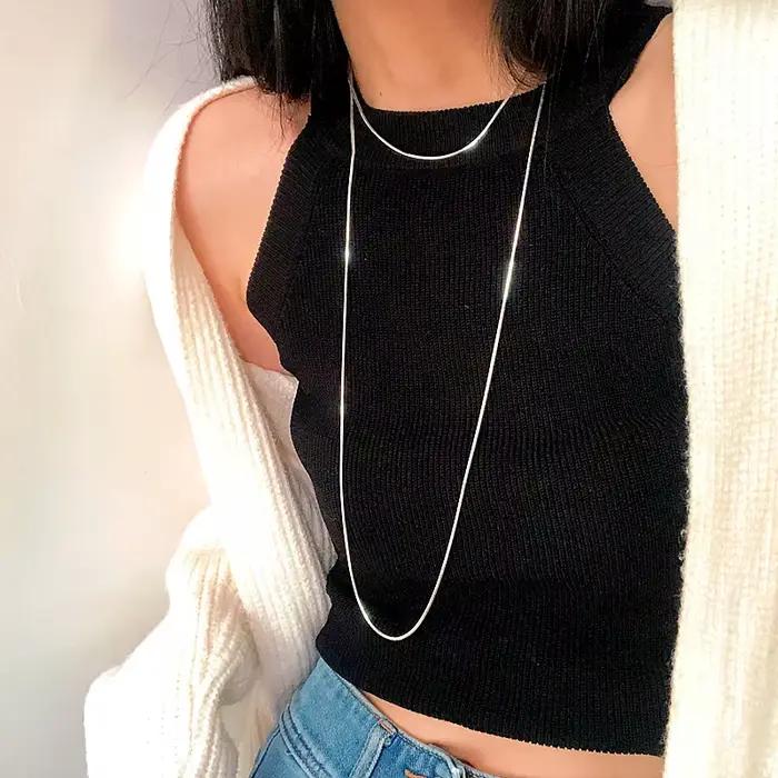 Collier en argent Sterling 925 pour femmes, breloque Simple, chaîne de pull, manteau d'automne et d'hiver, ras du cou, cadeau, bijoux exquis, nouvelle collection