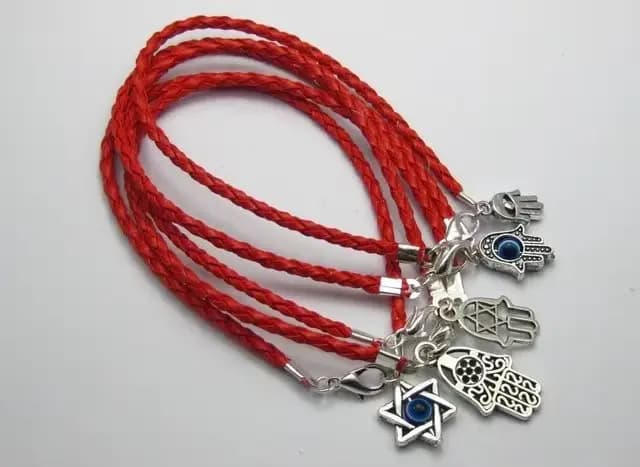 20 breloques mixtes Kabbalah Hamsa, bracelets à cordes tressées en similicuir rouge
