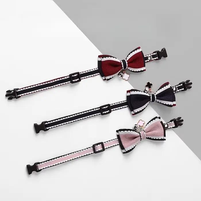 Collier pour chat mignon, réglable, Double couche, nœud papillon, avec cloche, collier pour chat, chiot, chaton, pendentif, fournitures