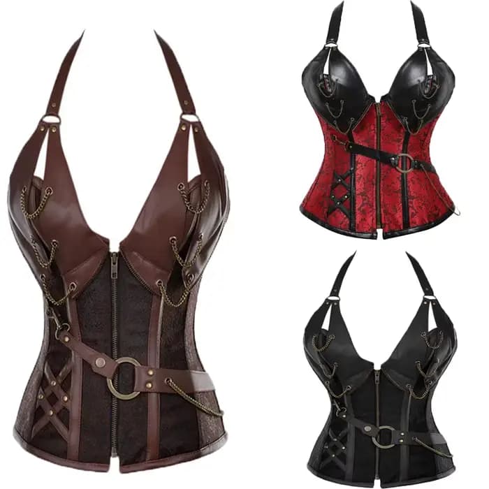 Costume de Pirate Viking médiéval pour adultes, Corset de chevalier gothique pour femmes, Cosplay d'halloween, Steampunk, gilet licou en cuir, cuirass en métal