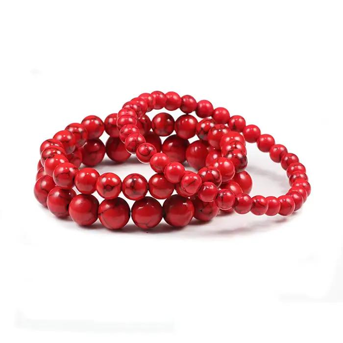 Nouveau 6mm 8mm 10mm perles rouges Bracelets classique élastique extensible pierre naturelle Bracelet Bracelet pour femmes hommes Yoga bijoux