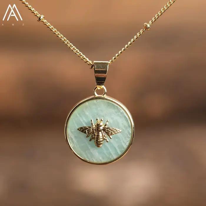 Collier Ras du Cou en Pierres Naturelles de Labrumen, Perles d'Abeille Incrustées, Bijou à la Mode, Cadeau pour Femme, Livraison Directe