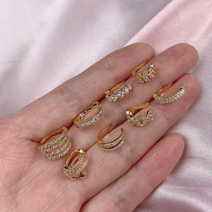 Boucles d'oreilles à Clip en forme de feuille de cristal CZ pour femmes, 1 pièce, sans Piercing, Punk, Vintage, étoile, manchette d'oreille, bijoux réglables