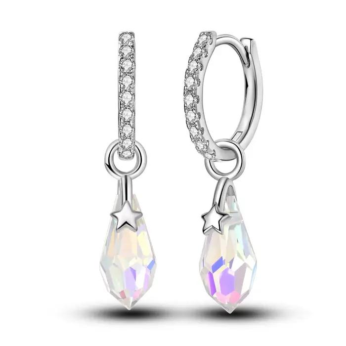 Boucles d'oreilles pendantes en argent sterling 925 avec cristal Aurora en forme de goutte d'eau et étoile pour femme, bijoux étincelants style bohème pour soirée et bal de promo