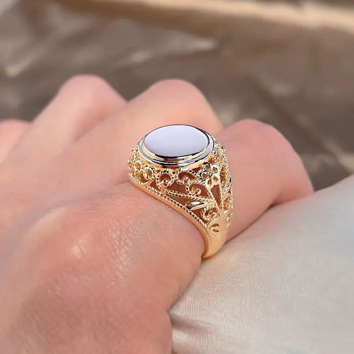 Kinel – bagues rondes brillantes en or Rose 585, nouveau Design, cadeau de noël, fleur creuse, bijoux pour femmes, bague de mariage ethnique, à la mode 2022