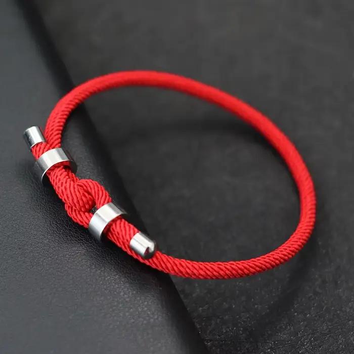 Noter Lucky Bracelet à fil rouge pour hommes inachevant en acier inoxydable cordon réglable chaîne Braslet Pulsera Roja De Proteccion Joias