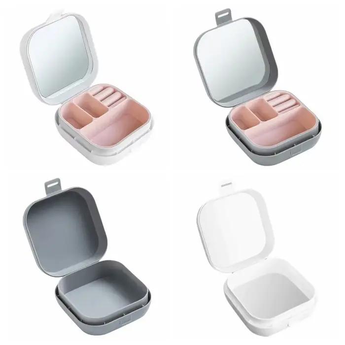 Boîte à bijoux portable avec compartiment, petit organisateur de bureau, boîte de rangement carrée en plastique de grande capacité
