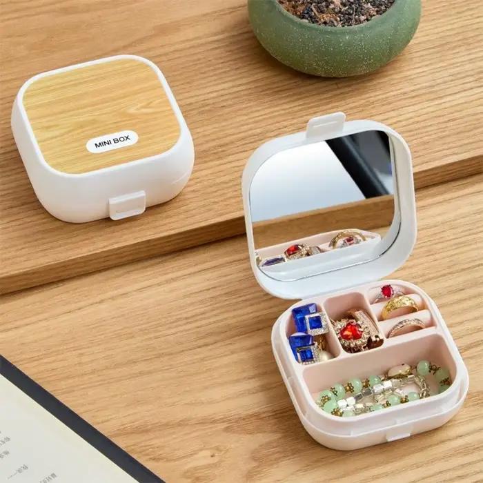 Boîte à bijoux portable avec compartiment, petit organisateur de bureau, boîte de rangement carrée en plastique de grande capacité