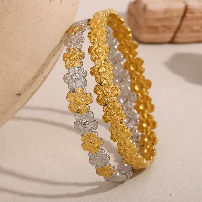 E.B.belle – Mini Bracelet à fleurs ovales Double couleur, plaqué PVD, en acier inoxydable, étanche, accessoires de bijoux pour femmes