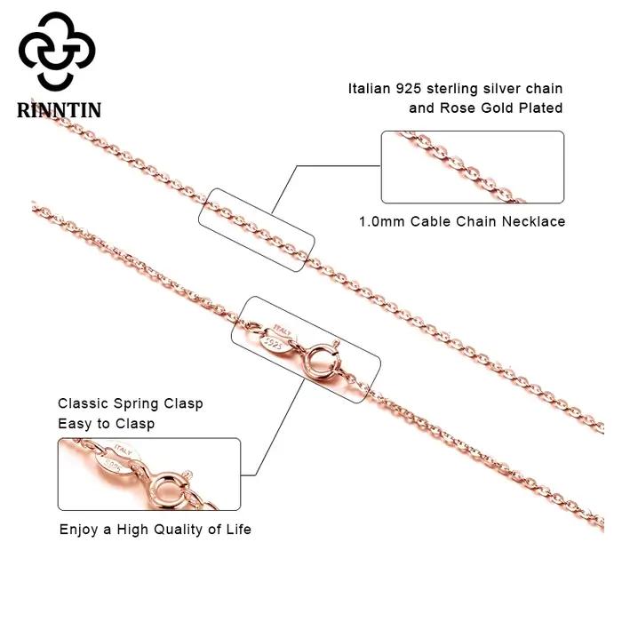 Rinntin or Rose 925 en argent Sterling mode câble lien chaînes collier pour femmes mince cou chaîne accessoires bijoux SC06