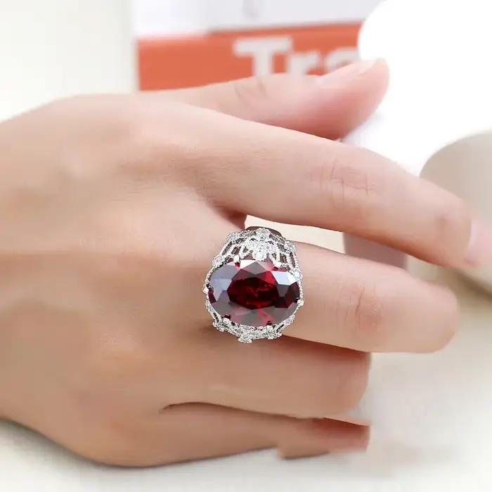Bague de fiançailles Solitaire rouge pour femmes, bijoux en argent Sterling 925 véritable, bague en cristal pour mariage, nouvelle collection