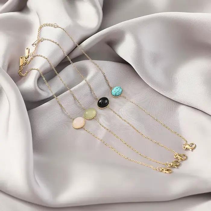 JOElegant-Bracelet en Pierre Naturelle de Style Bohème, Bijou en Titane et Acier de Qualité Supérieure, Forme Ovale, Vente en Gros en Usine