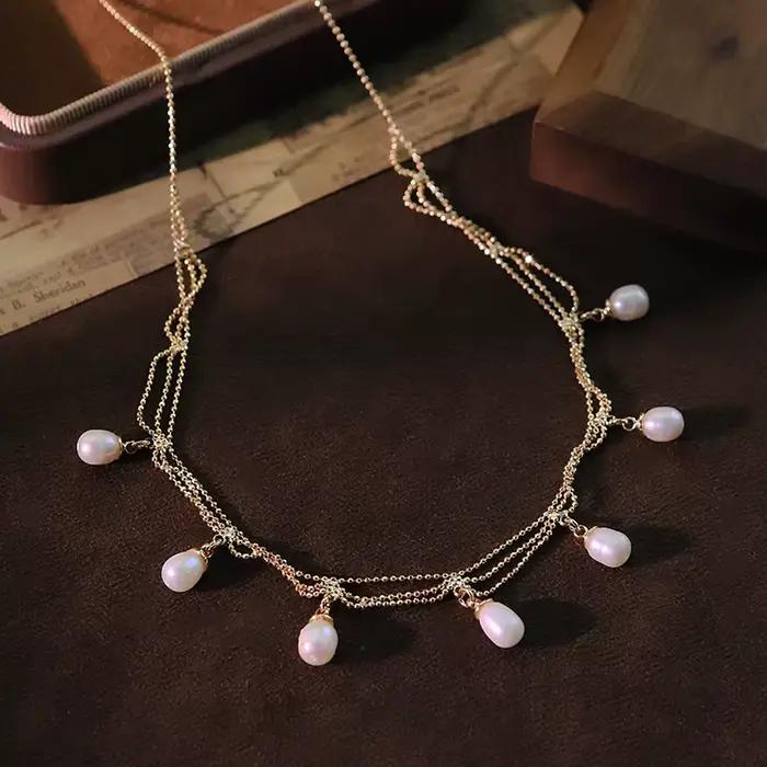 Collier à pampilles en dentelle de perles naturelles, fait à la main, élégant, pour Banquet, mariage, bijoux pour femmes, GN0429