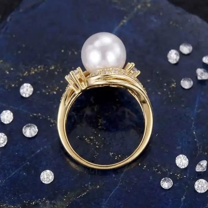 Huitan – bague en perles d'imitation gracieuse pour fiançailles, accessoires de doigt brillants et charmants pour femmes, bijoux de mariage exquis et nobles