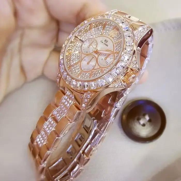 Femmes montres Quartz diamant montre de luxe haut tendance marque montre-bracelet montre de mode dames cristal bijoux montre en or Rose