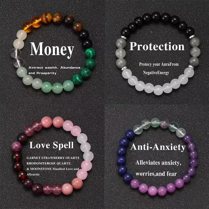 Bracelet en pierre naturelle Bracelet d'argent Bracelet de Protection d'empattement Bracelet de mise à la terre et de Protection Bracelet d'auto-amour pour les femmes