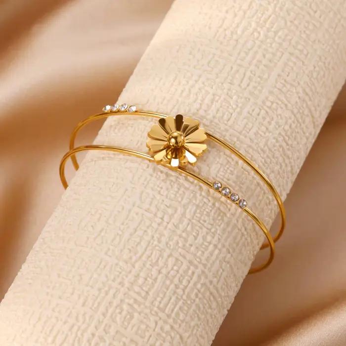Bracelets Daisy en Zircon pour femmes, couleur or, en acier inoxydable, bracelet Daisy, bijoux esthétiques, cadeau de mariage