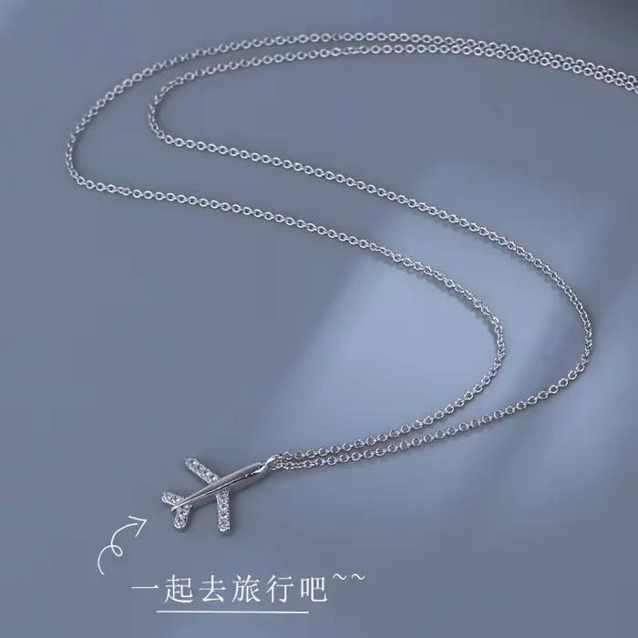 VOQ nouvelle mode avion cubique zircone couleur argent pendentif collier dames clavicule chaîne bijoux coréens