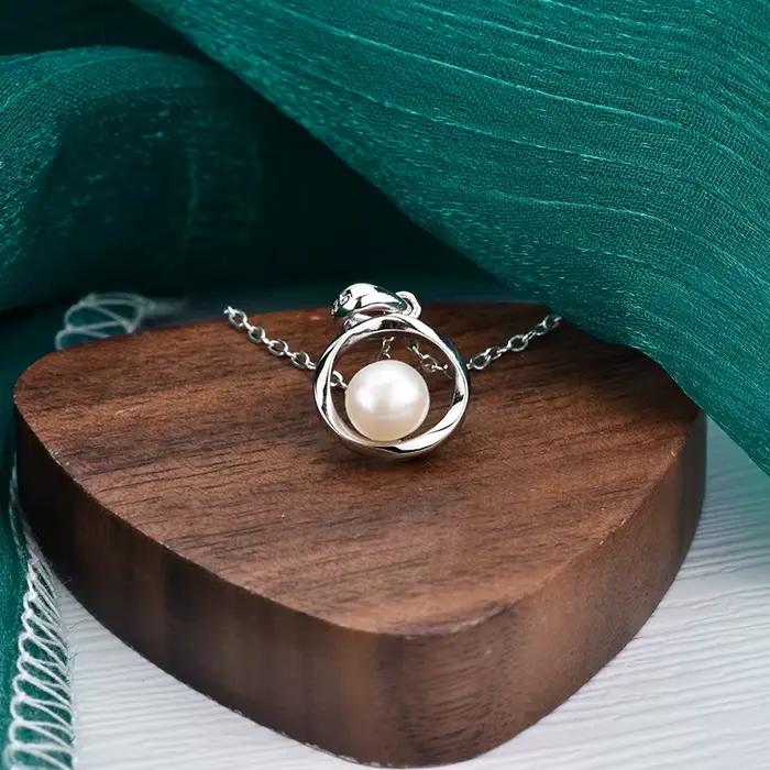 Collier en argent sterling S925 LinkerLove pour femmes, perle d'eau douce de 6 mm, pendentif en forme de cercle torsadé, bijoux fins