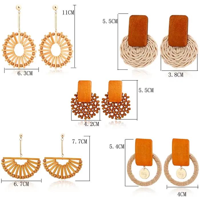YAOLOGE – boucles d'oreilles pendantes Vintage en bois de rotin, faites à la main, géométriques en bambou, pour femmes, bijoux de Bar, vente en gros, 2019