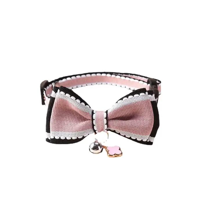 Collier pour chat mignon, réglable, Double couche, nœud papillon, avec cloche, collier pour chat, chiot, chaton, pendentif, fournitures