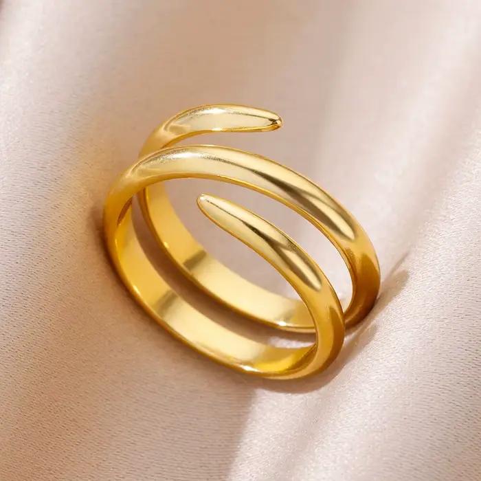 Bagues en acier inoxydable 316L pour femmes, couleur or, anneau ouvert géométrique multicouche, Vintage, étanche, bijoux esthétiques de mariage, cadeau