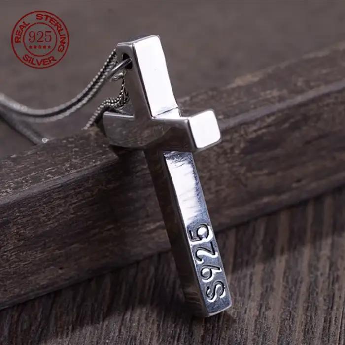 Pendentif croix en argent massif 925 véritable pour hommes et femmes, minimaliste, poli, mode classique, bijoux de prière chrétienne de jésus