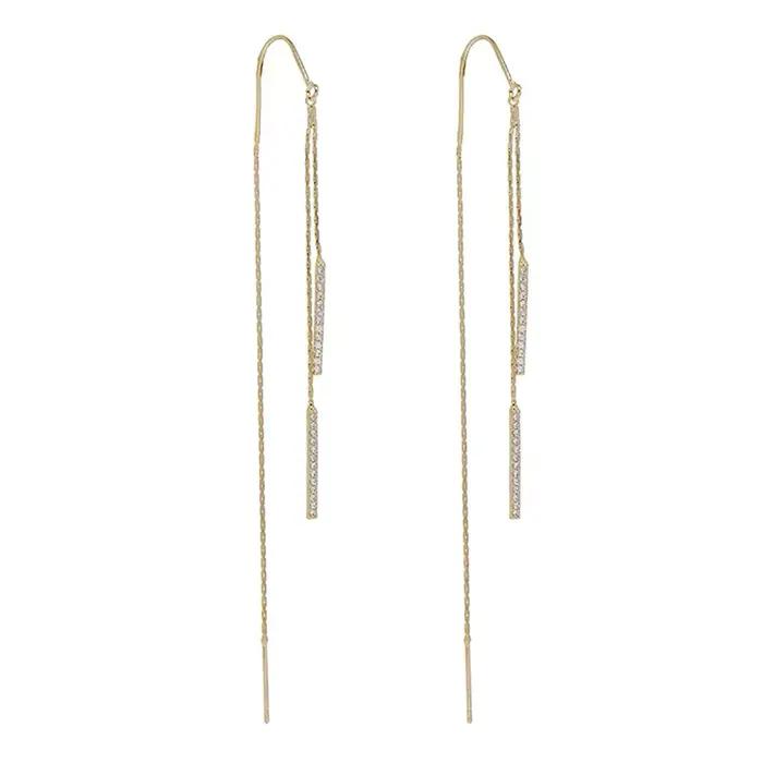 Boucles d'oreilles dorées de luxe pour femmes, frange en strass, Zircon suspendu, brillant, déclaration de mariage, bijoux cadeaux de fête, nouvelle collection 2024